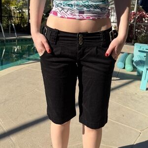 Vintage Y2K Nori black Bermuda shorts with industrial buckle detailing low rise